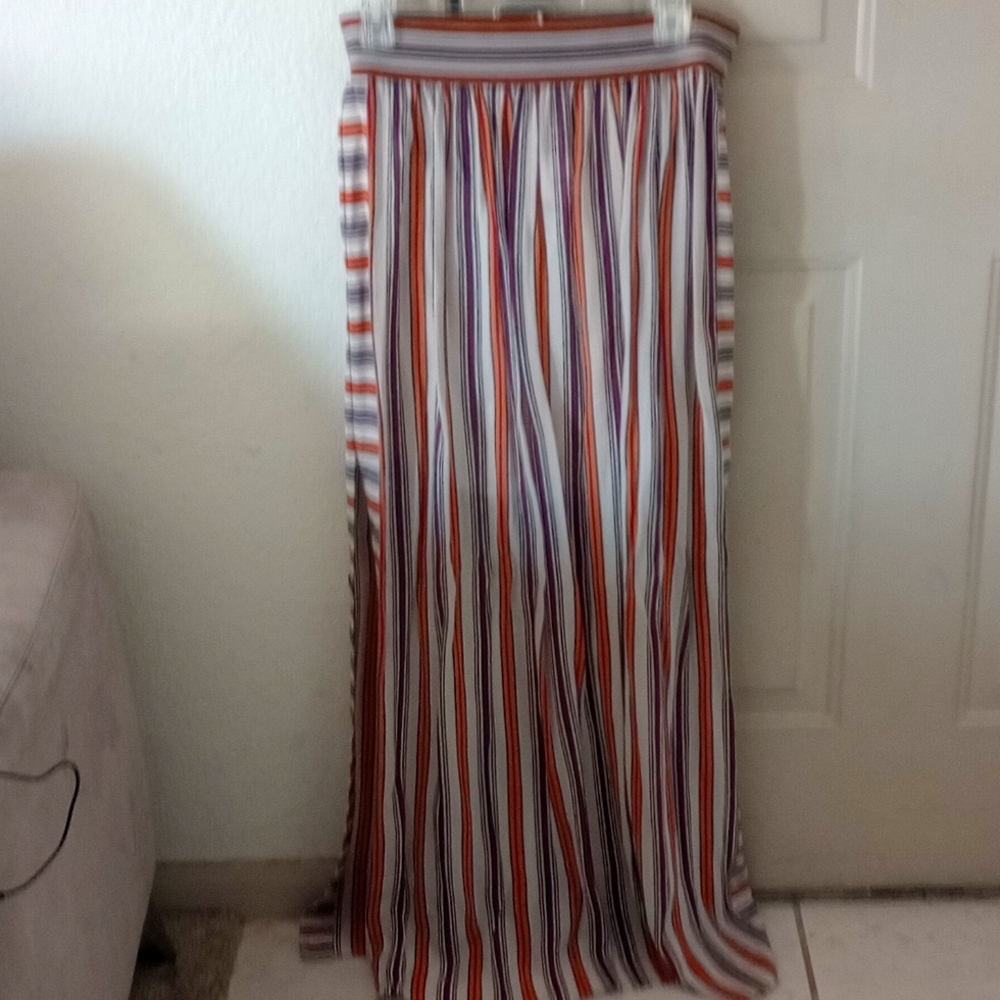 NWT CALYPSO ST. BARTH 100% SILK Ruched Maxi Skirt W/ High Slits & Crop Top